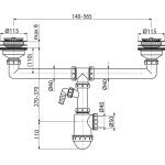 Szifon kétmedencés mosogatóhoz, rozsdamentes leeresztővel DN115 és csatlakozóval