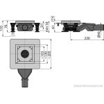Rozsdamentes padlóösszefolyó extra-alacsony 130×130 mm vízszintes, rács nélkül, vizes bűzzár