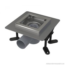   Rozsdamentes padlóösszefolyó 130×130 mm vízszintes, rács nélkül, vizes bűzzár