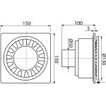 Padlóösszefolyó 150×150/50 mm függőleges, szürke rács, vizes bűzzár