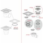 Padlóösszefolyó 105×105/50 mm vízszintes, rozsdamentes rács, karima a 2.szintű szigeteléshez, száraz bűzzár