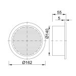 Szellőzőrács kerek Ø140 mm, rovarhálóval