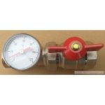 BRH golyóscsap hőmérővel 1"KB egyenes hőmérő Ø40mm/0-120°C