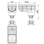 Kültéri víznyelő, eresz bekötéssel Ø110 mm-es