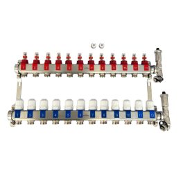   INVENA Osztó-gyűjtő 3/4" áramlásmérővel, termofejjel, légtelenítővel, 2 körös 