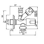 Kombinált sarokszelep 1/2"×3/8"×3/4"