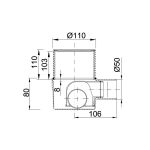 Padlószifon, I. ágú, 80mm, lapos + magasító, 100 x 100 mm-es rozsdamentes ráccsal