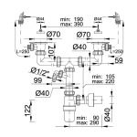 Kétmedencés mosogatószifon, dupla túlfolyóval, leeresztőszeleppel, mosógép csatlakozóval