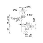Csőszifon leeresztőszeleppel mosógépcsatlakozóval Ø32 mm-es elfolyással