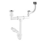 Kétmedencés csőszifon egy túlfolyóval két leeresztőszeleppel Ø50 mm-es elfolyással