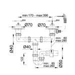 Kétmedencés csőszifon egy túlfolyóval két leeresztőszeleppel Ø50 mm-es elfolyással