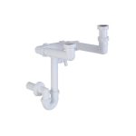 Helytakarékos kétmedencés gyümölcsmosós csőszifon mosógép csatlakozóval Ø40 mm-es elfolyással