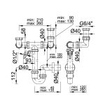 Helytakarékos kétmedencés gyümölcsmosós csőszifon mosógép csatlakozóval Ø40 mm-es elfolyással