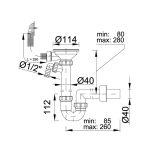 Egymedencés mosogató szifon Ø114 mm-es leeresztőszeleppel