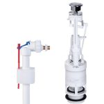 Monoblokkos egységcsomag: egy gombos öblítőszelep + 3/8"-os réz menetes töltőszelep, szerelési egységcsomaggal