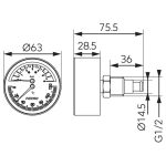 Termomanométer hátsós csatl. 0-120°C, 6 bar, Ø63 mm, 1/2"